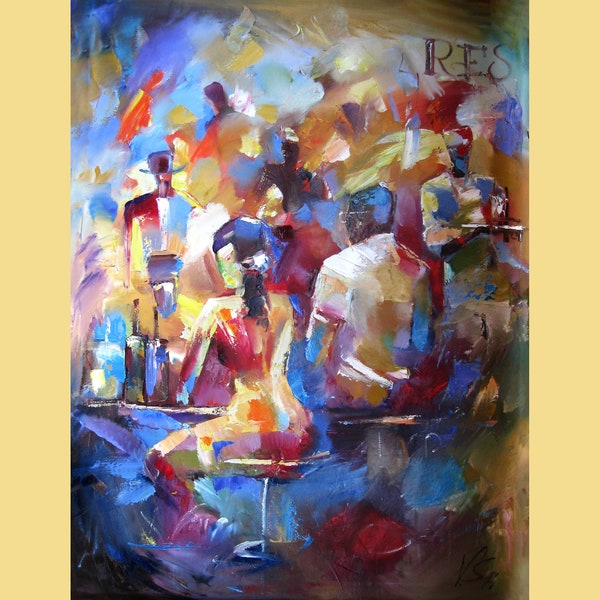 Tango Bar Painting  Original Art On Custom  Oil Canvas Tango Dance  Art Home Decor by Viktor Smolik