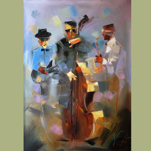 Musiciens de jazz Peinture sur custom Art original Musicien à l’huile Peinture Art Home Decor par Viktor Smolik