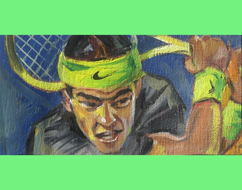 Tennis Painting  Original Oil Canvas   Art Home Decor 3 by 5.5 by TORVIKS