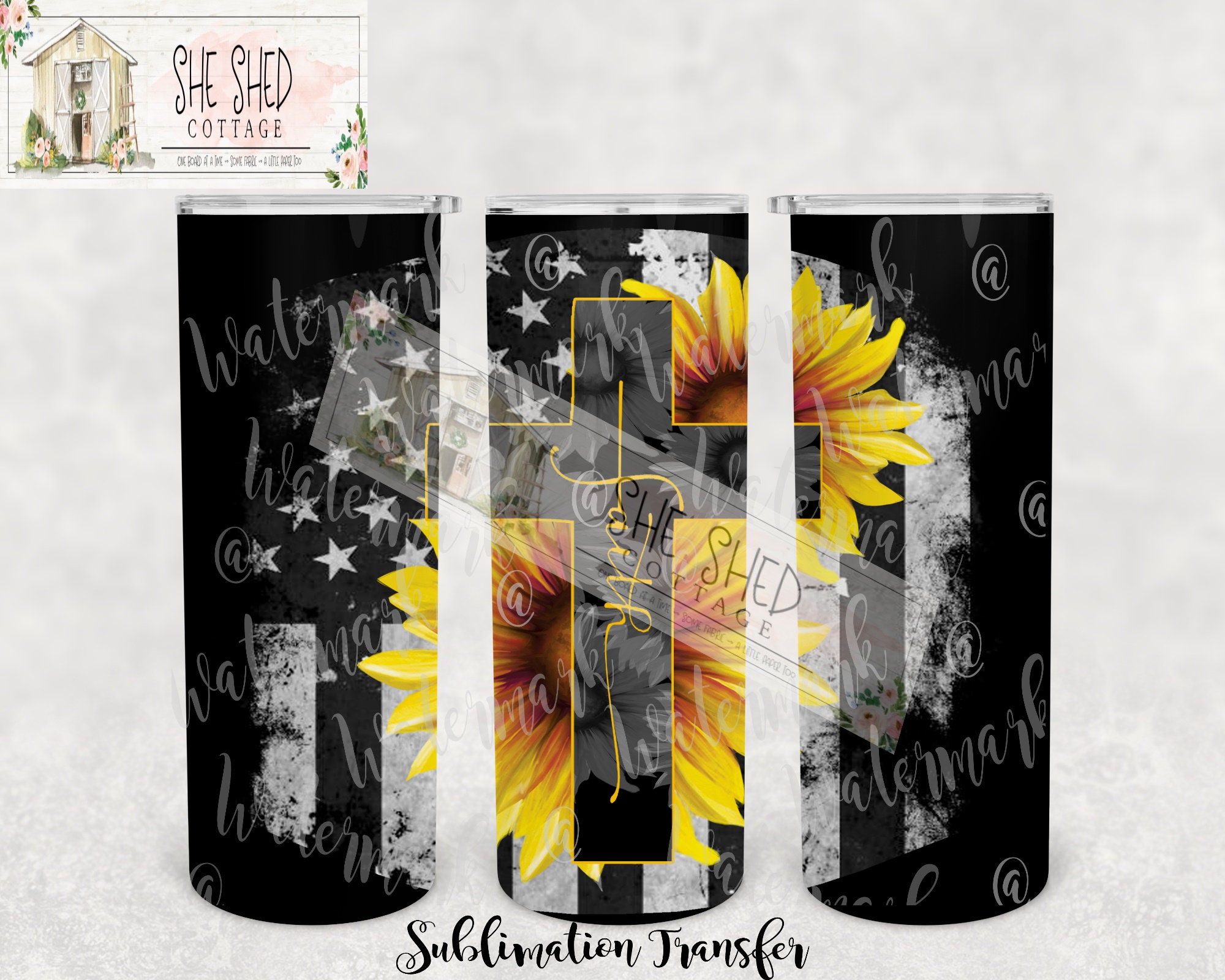 NOT A DIGITAL  Faith Sunflower Cross - Tumbler Sublimation Transfer -…
