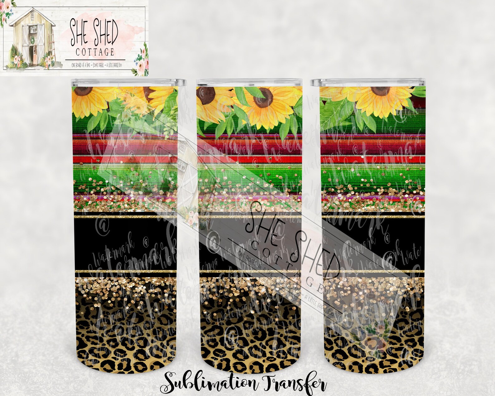 Download Serape Sunflower Leopard Glitter Tumbler Sublimation | Etsy