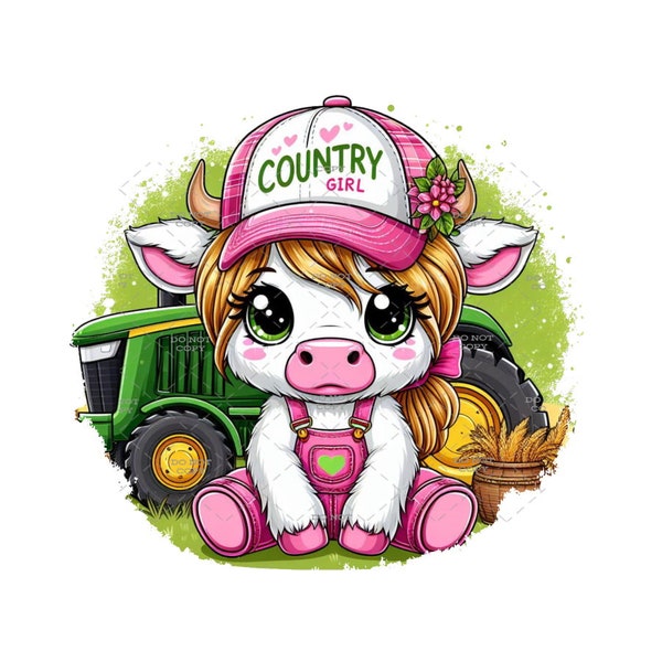 Country Girl Highland Cow DIGITAL DOWNLOAD png file | Pink Overalls