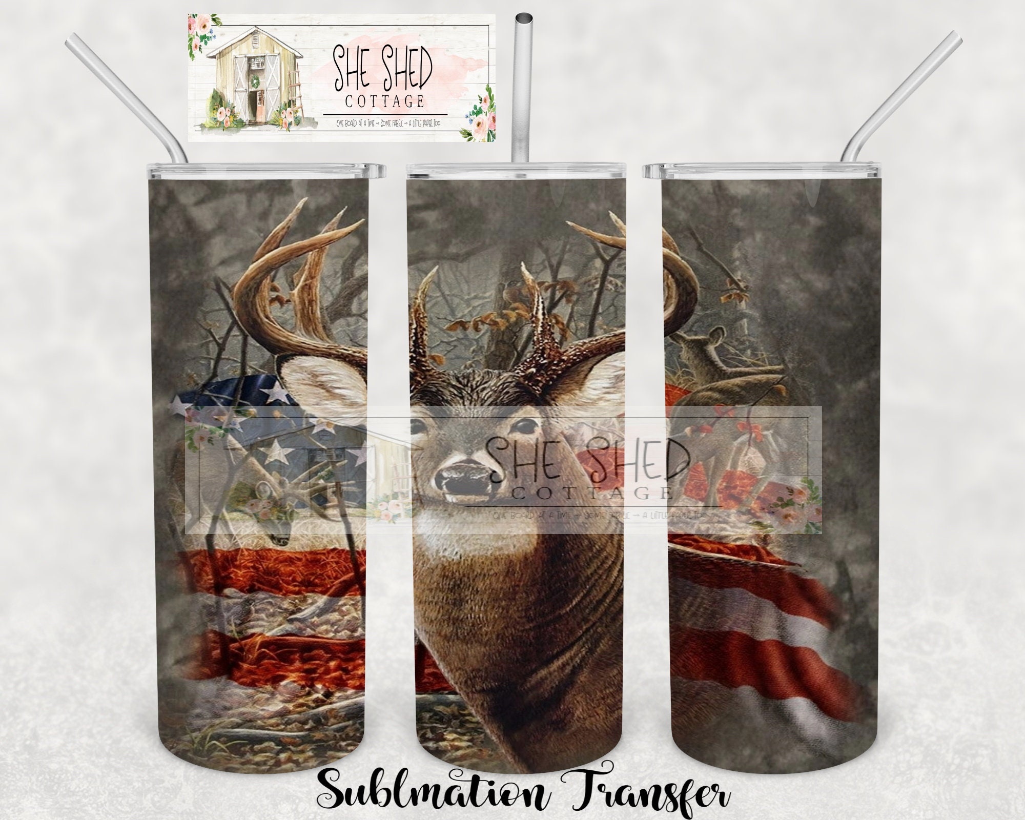 NOT A DIGITAL  Deer Flag - Tumbler Sublimation Transfer - Ready to Pr…