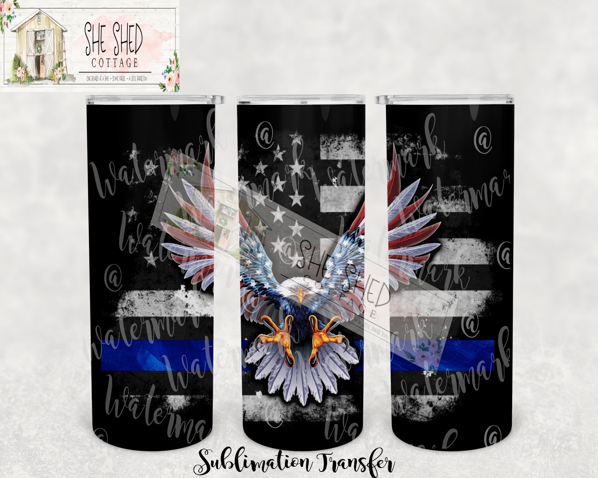 NOT A DIGITAL  Back the Blue Eagle Flag - Tumbler Sublimation Transfe…