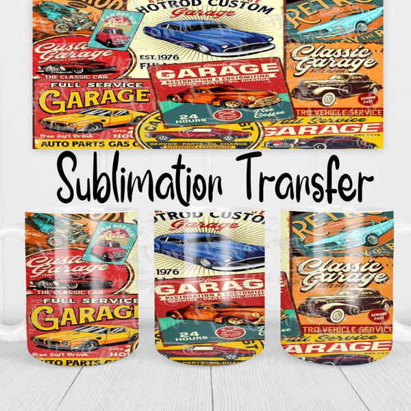Classic Retro Car Garage - Mug Sublimation Transfer - Ready to Press