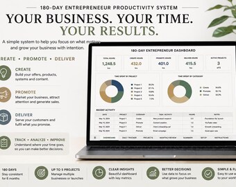 180 Day Entrepreneur Productivity System Inspired from Hormuzi | Business Time Tracker | Google Sheets & Excel