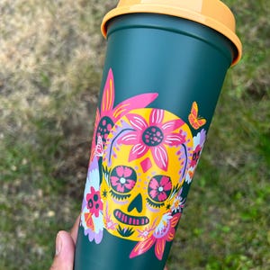 Reusable Halloween Skeleton coffee Cold Hot Travel cup and lid. 18oz-