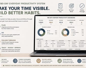 180 Day Productivity Planner | Work & Daily Life Time Tracker | Google Sheets | Excel | Digital Productivity System Daily Life