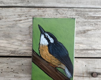 original, handpainted Red-breasted Nuthatch repurposed wood