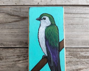 Handpainted original Swallow on repurposed wood