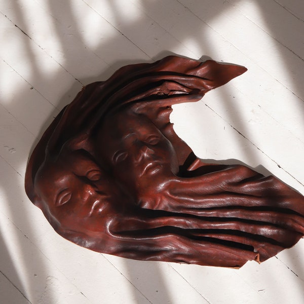 Oxblood Leather Figural Wall Art Sculpture, Handmade in Florida