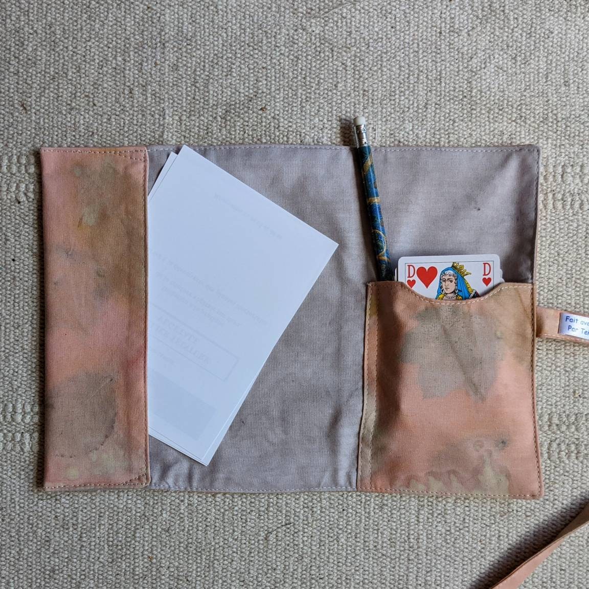 Pochette Tarot/Livre-Sac-Wrap en Soie, Teinture Végétale Écoprint-Pièce Unique-Artisanat Français-Fa