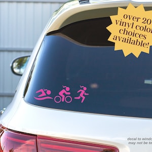 Girly Triathlon Decal With Ponytails, Swim Bike Run Decal, Triathlon Sticker