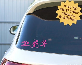 LAST CHANCE:  Girlie Triathlon Decal With Ponytails, Swim Bike Run Decal