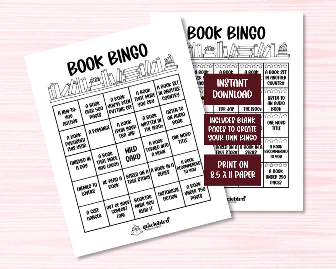 Book Bingo Printable Download, A4 Letter Size Reading Challenge Instant ...