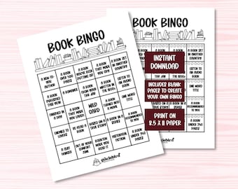 Afdrukbare download van bingo boeken, leesuitdaging A4 Letter-formaat directe digitale download