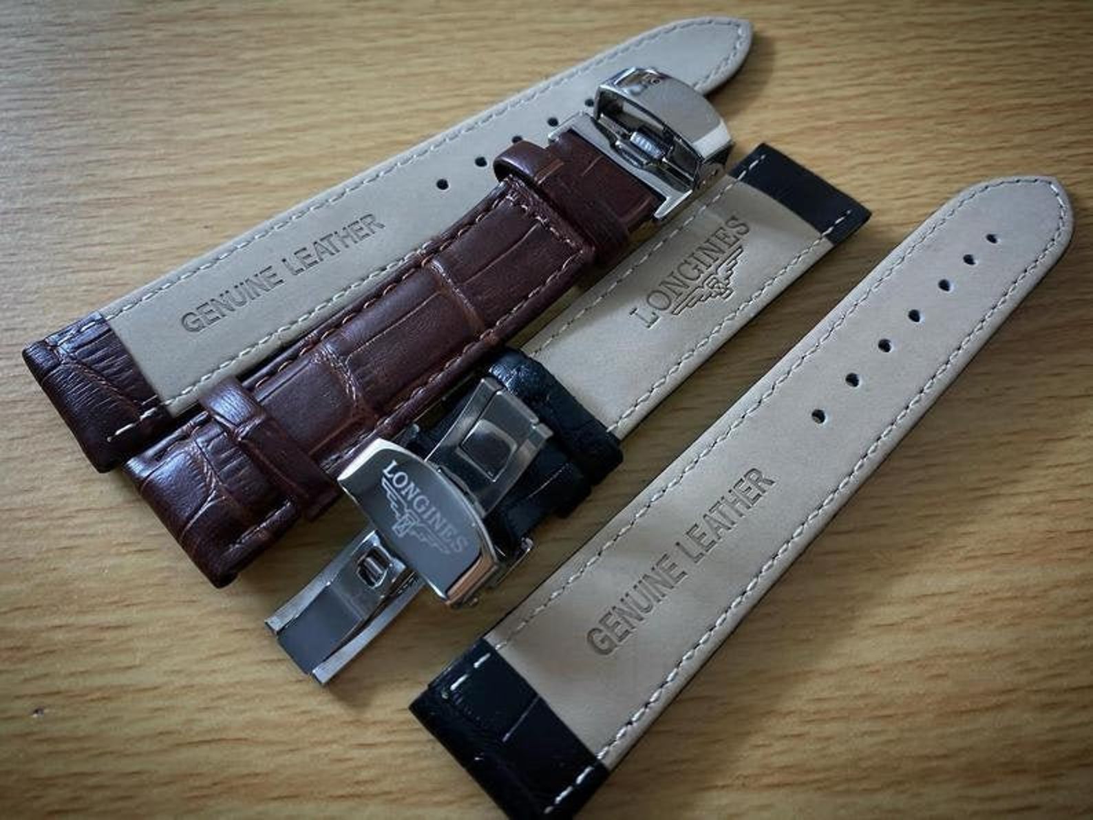 New Longines Deployment Genuine Leather Strap Black/Brown 20mm Etsy