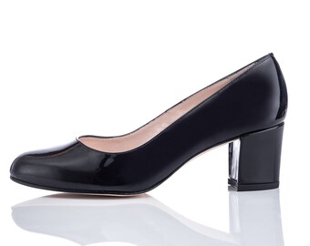 black leather wide fit court shoes