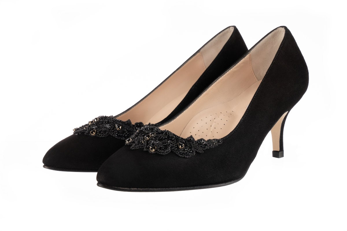 Wide Fit Embellished Court Shoe Black Suede Size 37 - Etsy Denmark