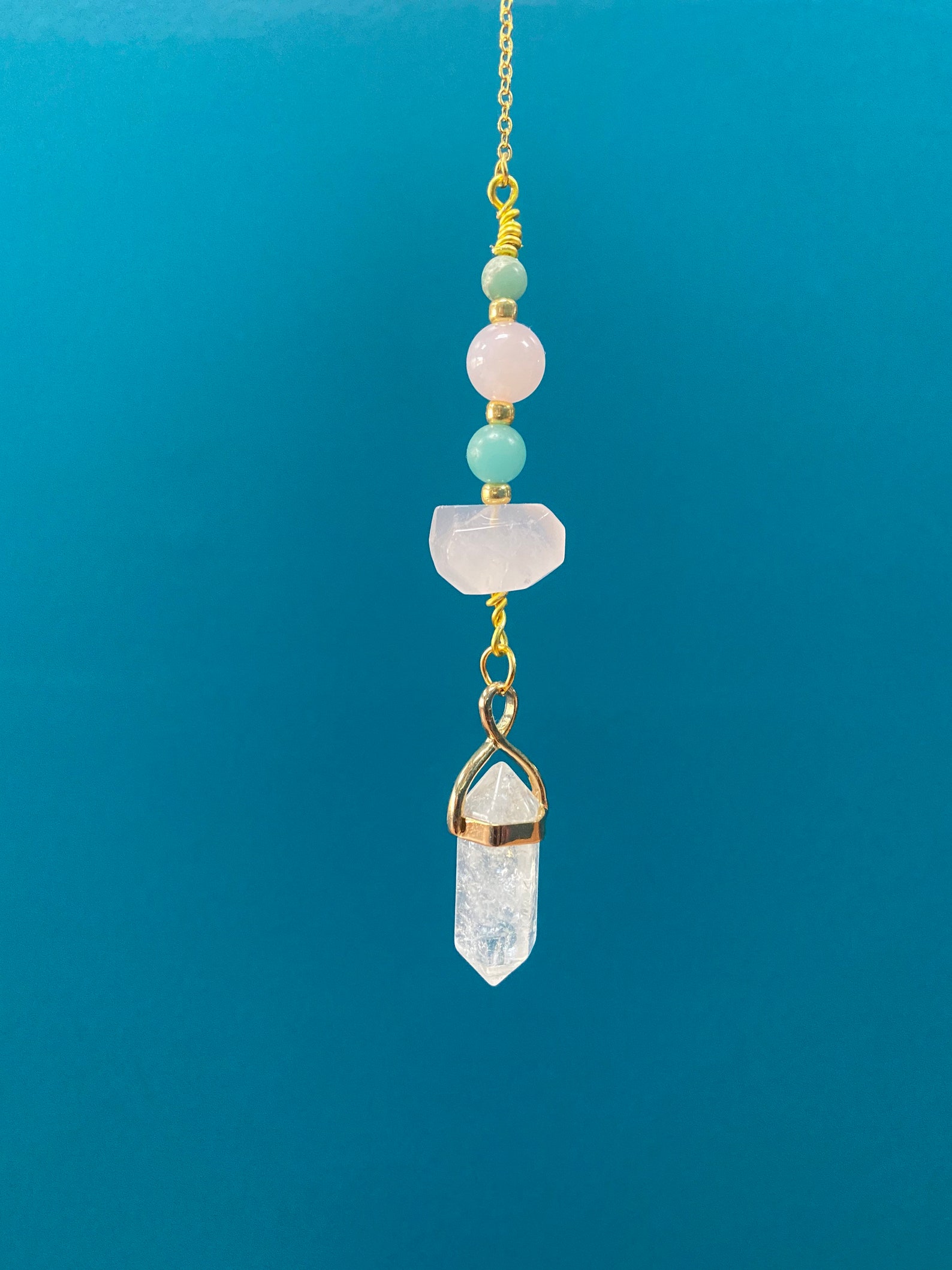 Quartz rose quartz and green moonstone pendulum Etsy