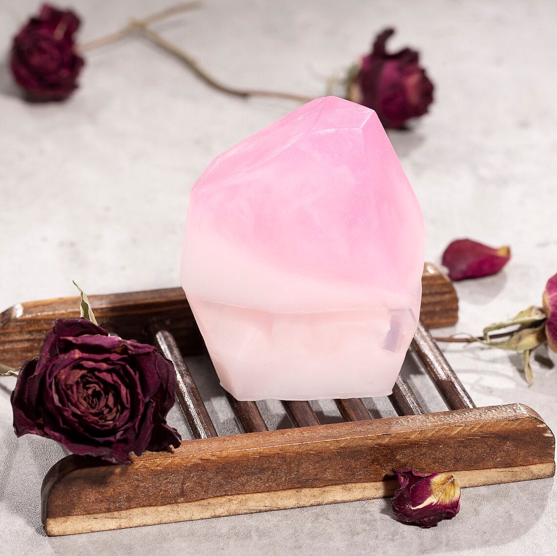 Rose quartz Crystal vegan soaps with pure rose essential oil Etsy