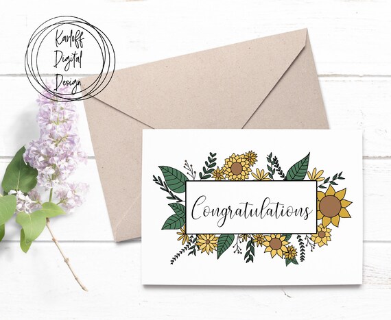 Printable Wedding Cards Digital Congratulations Cards Congrats Card Instant Download Flower Marriage Card Floral Card Sunflower card