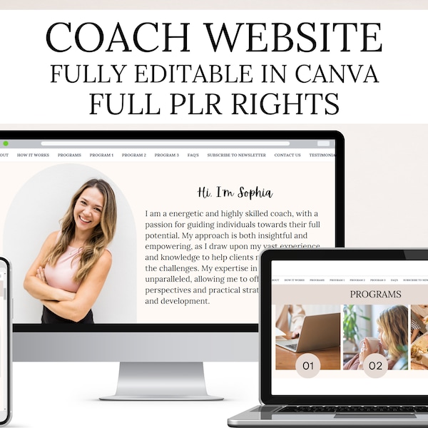 plr rights CANVA website template, coaching website, fully editable, coaching website, done for you website, build your own website