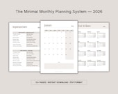 Minimal Monthly Planner 2026 Printable | Monthly Calendar PDF | Year at a Glance Planner | A4 & US Letter | Instant Download
