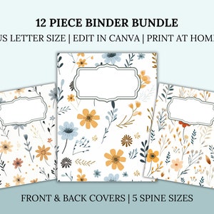 12 fundas para carpetas con motivos florales bohemios, tapas y lomos a juego, tamaño carta de EE. UU., 12 fundas y lomos a juego, fundas para carpetas DIY