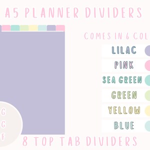 A5 Planner Dividers: 8 Top Tab Pastel Colors (SVG PNG PDF)