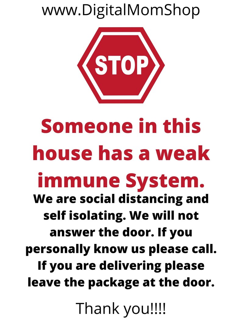Printable Stop Medical Sign, Weak Immune System Print, Stop Sick Family ...
