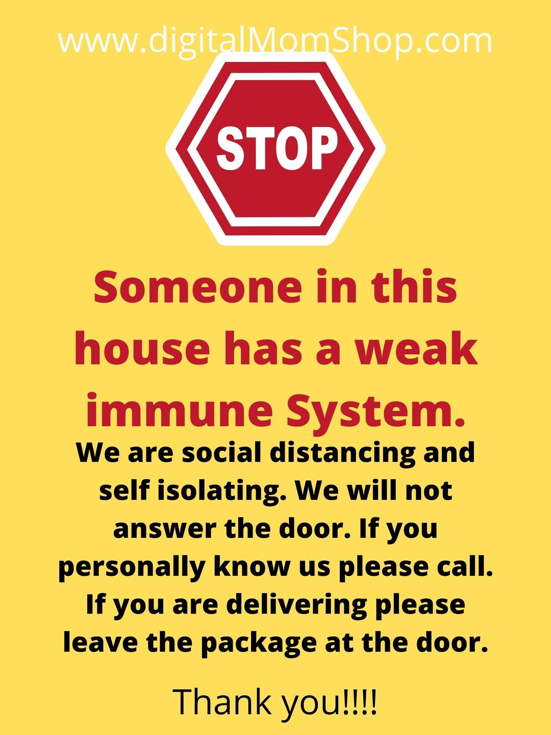 Printable Stop Medical Sign Weak Immune System Print Stop Etsy