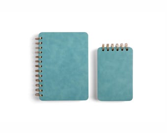 Personalized Blue Spiral Notebook - Customizable Mini Journal | PU Leather Cover | Top or Side Bound | 3.5x5.5 or 5x7 inches | Logo Offered