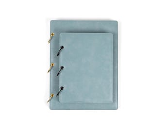 Navulbaar blauw notitieboek | Gepersonaliseerd cadeau | Notitieboek met 3 ringen op maat | Blanco, gelijnd, brede lijnen, stippen en meer | Bedrijfslogo |