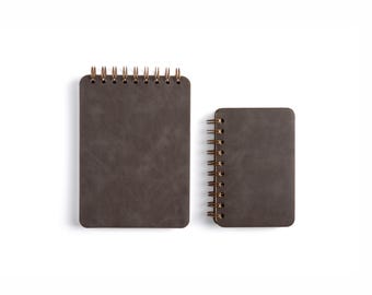 Custom Gray Softcover Spiral Notebook | Top or Side Bound | 3.5x5.5" Mini Journal | B6 | 5x7" | Personalized Gift | Logo | PU Leather