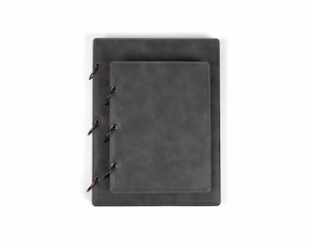 Navulbaar grijs notitieboek | Gepersonaliseerd cadeau | Notitieboek met 3 ringen op maat | Blanco, gelijnd, brede lijnen, stippen en meer | Bedrijfslogo |