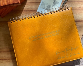 Geel notitieboek met harde kaft en spiraalbinding | Gepersonaliseerd cadeau met tekst of logo | 7x9" of 8,5x11" | 180 & 240 pagina's | Diverse papiersoorten | Kunstleer
