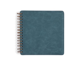 Gepersonaliseerd notitieboek | Vierkant spiraalnotitieboek in turquoise | Hardcover op maat | Lijnen, brede lijnen, raster, stippenraster en blanco papier | Cadeau | Kunstleer