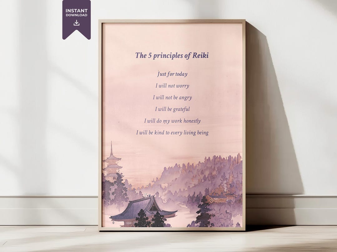 Poster: the 5 Principles of Reiki in English, Pink Poster for Instant ...