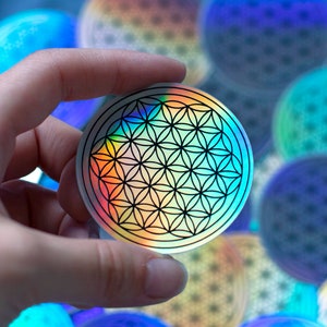 Autocollant - Sticker holographique - Fleur de vie (géométrie sacrée, spiritualité, reiki, énergie, purification)