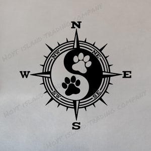 Paw Prints Compass Decal, Yin Yang, Dog Print Cat Print Vinyl Decal, Adopt Don't Shop, Rescue is My Favorite Breed, SUV Decal, Sizes to 28"