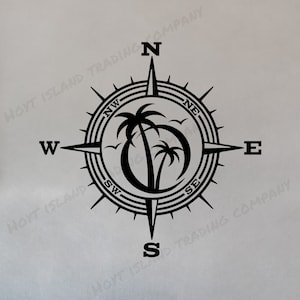 Tropical Compass Decal,   Palm Tree Vinyl Decal, Beach Life Sticker, Tropics Decal, SUV Decal, Yeti Sticker, Sizes to 28&quot;