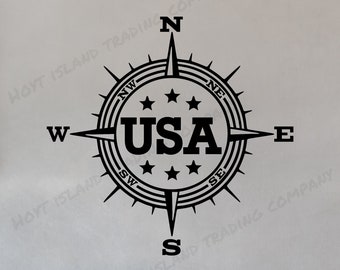 USA Compass Decal, America Vinyl Wall Decal, US Sticker, United States Decal, Laptop Decal, Patriotic Sticker, 4X4 Decal, Sizes to 28"