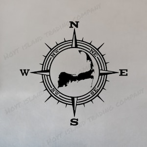 Cape Cod Compass Decal, Massachusetts Vinyl Decal, Provincetown Sticker, Atlantic Ocean Decal, Ocean Life, Wall Decal,  Sizes to 28&quot;