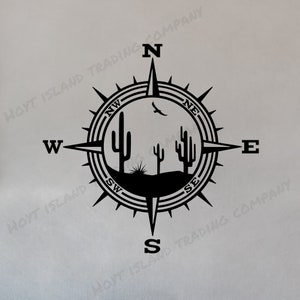 Desert Compass Decal, Mojave Vinyl Decal, Sonoran Desert, Great Basin Wall Decal, Saguaro National Park, 4X4 Decal, Sizes to 28"
