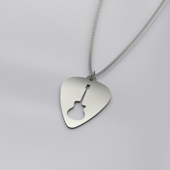 Acoustic Guitar Pick Pendant Necklace Sterling Silver Or - Sterling Silver Guitar Pick Pendant