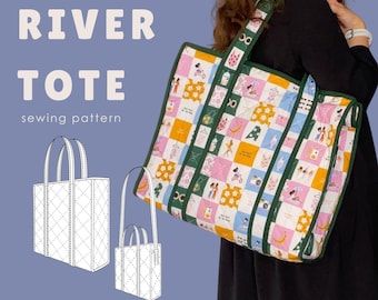 River Tote Bag PDF Sewing Pattern: Beginner-Friendly Quilted Design (Projector File)