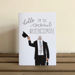 Coconut Businessman - handlettered Taskmaster / Nish Kumar greetings card