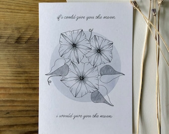 moon song - handlettered Phoebe Bridgers song lyric / moonflower A6 postcard print - modern calligraphy illustration