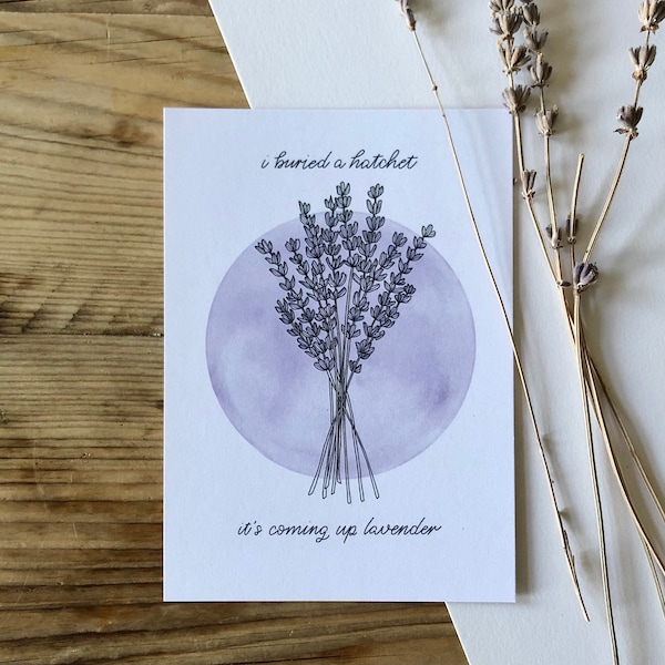 smoke signals - handlettered Phoebe Bridgers song lyric / lavender A6 postcard print - modern calligraphy illustration